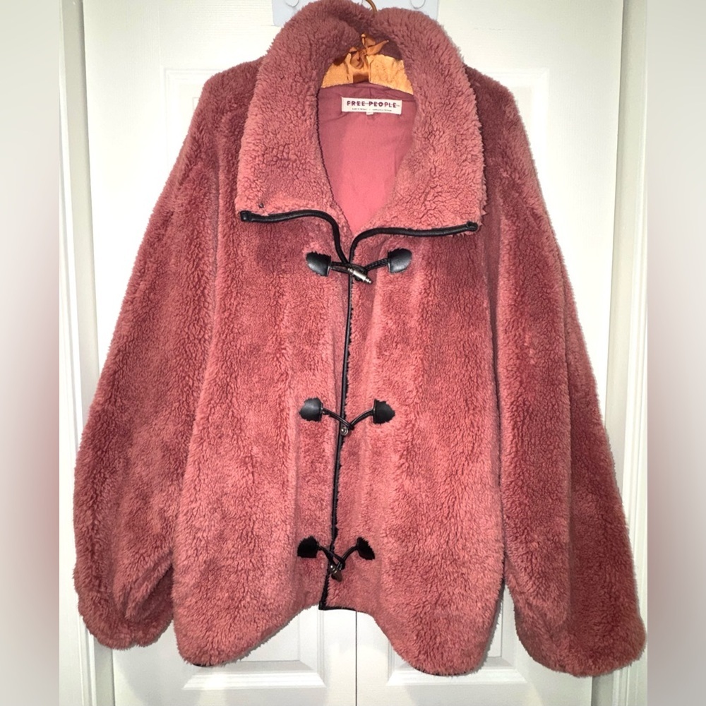 Free People Junie Oversized Faux Teddy Jacket Dusty Rose Pink SOLD OUT size XL - Picture 4 of 13
